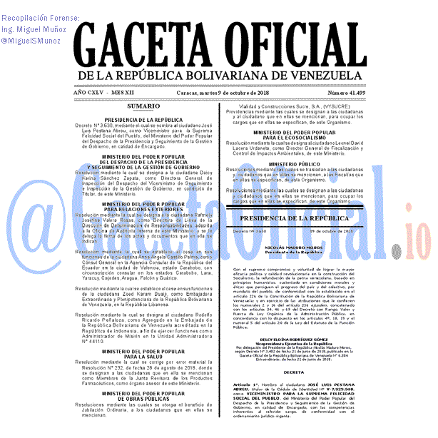 Gaceta Oficial 41499 del 9 octubre 2018 Gaceta Oficial 41499 del 9 octubr 2018