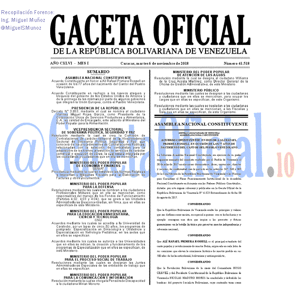 Gaceta Oficial 41518 del 6 Noviembre 2018