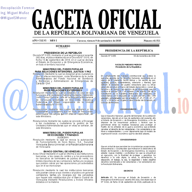 Gaceta Oficial 41521 del 9 Noviembre 2018
