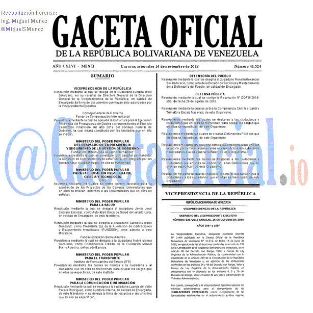 Gaceta Oficial 41524 del 14 Noviembre 2018