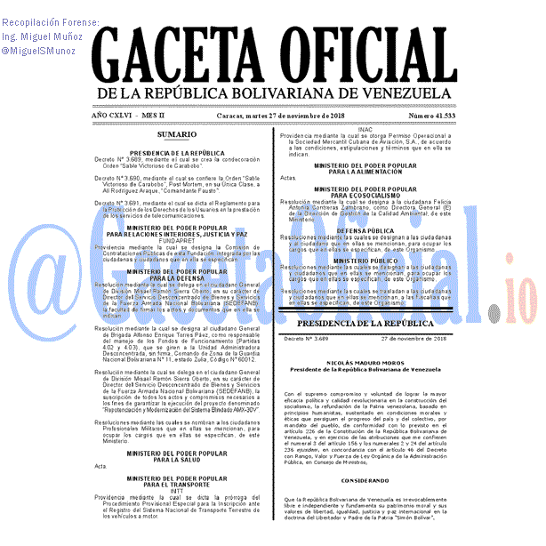 Gaceta Oficial 41533 del 27 Noviembre 2018