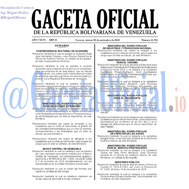 Gaceta Oficial 41536 del 30 Noviembre 2018