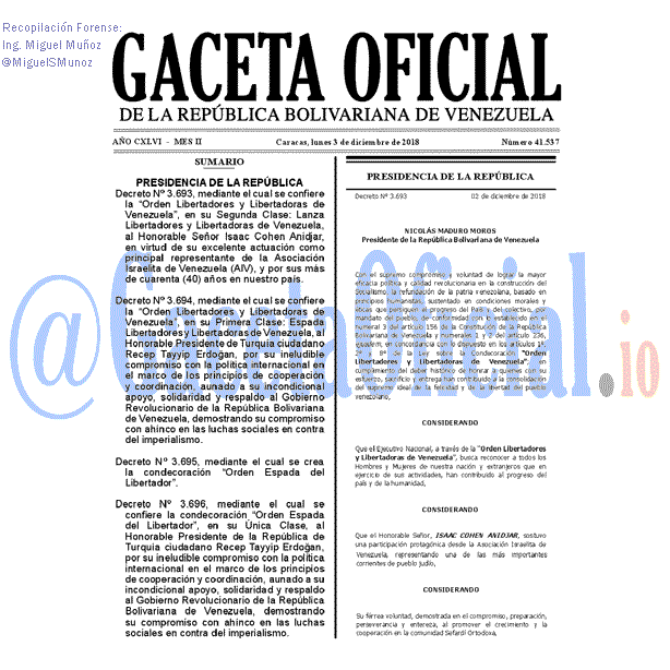 Gaceta Oficial 41537 del 3 Diciembre 2018