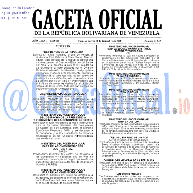 Gaceta Oficial 41545 del 13 Diciembre 2018