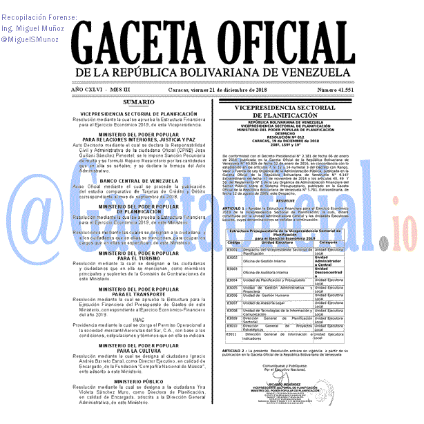 Gaceta Oficial 41551 del 21 Diciembre 2018
