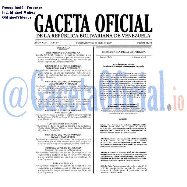 Gaceta Oficial 41576 del 31 Enero 2019