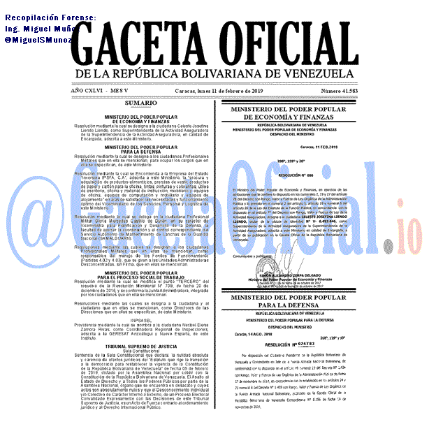 Gaceta Oficial 41583 del 11 Febrero 2019