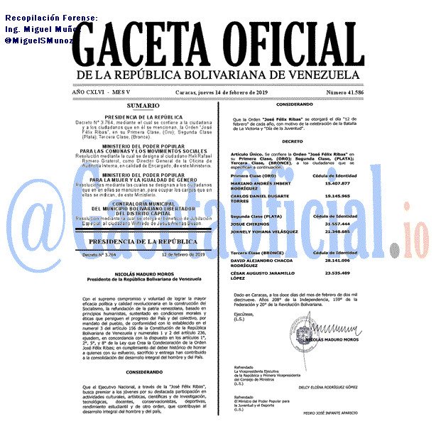 Gaceta Oficial 41586 del 14 Febrero 2019