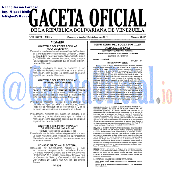 Gaceta Oficial 41595 del 27 Febrero 2019