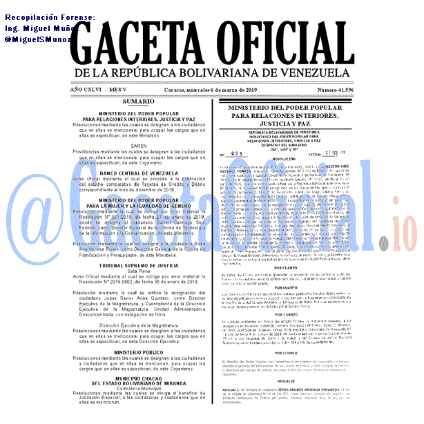Gaceta Oficial 41596 del 6 Marzo 2019