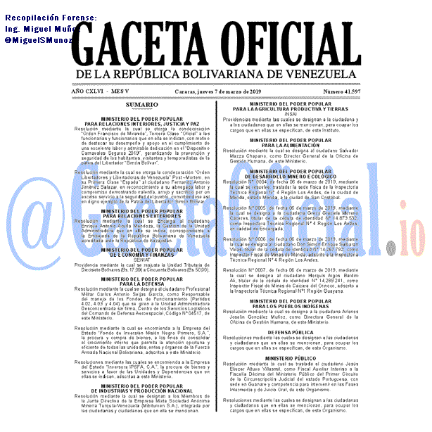 Gaceta Oficial 41597 del 7 Marzo 2019