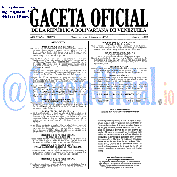 Gaceta Oficial 41598 del 14 Marzo 2019