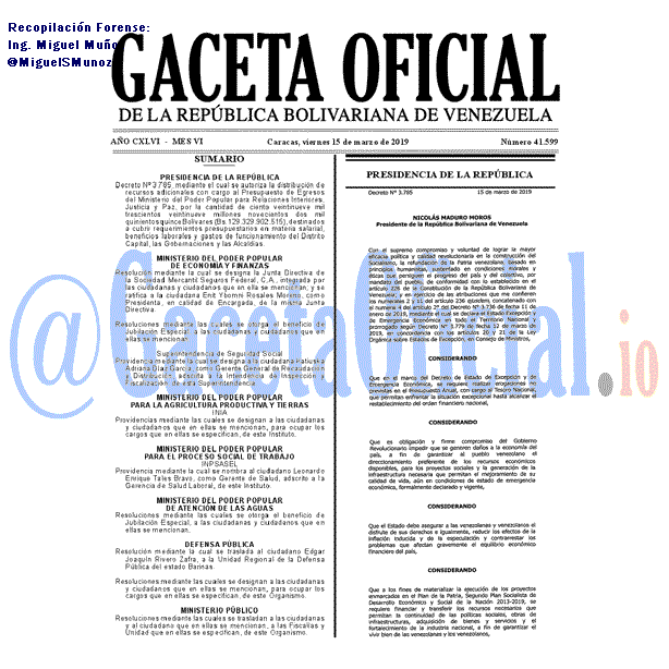 Gaceta Oficial 41599 del 15 Marzo 2019