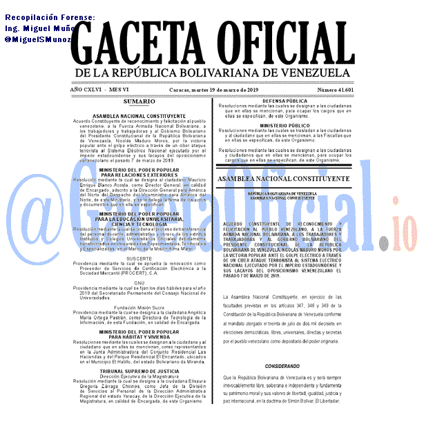 Gaceta Oficial 41601 del 19 Marzo 2019