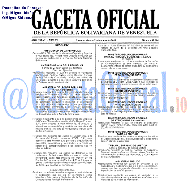 Gaceta Oficial 41606 del 29 Marzo 2019