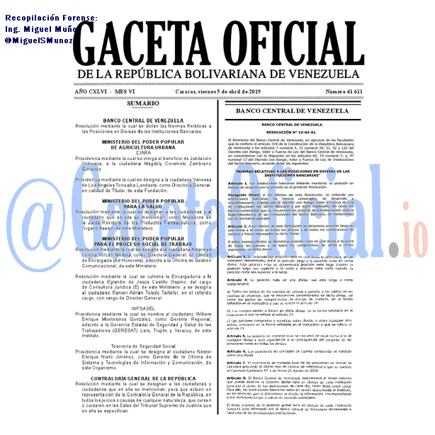 Gaceta Oficial 41611 del 5 Abril 2019