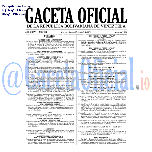 Gaceta Oficial 41620 del 25 Abril 2019 Gaceta Oficial 41620 del 25 Abril 2019