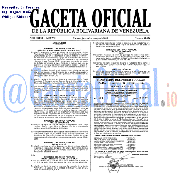 Gaceta Oficial 41624 del 2 Mayo 2019