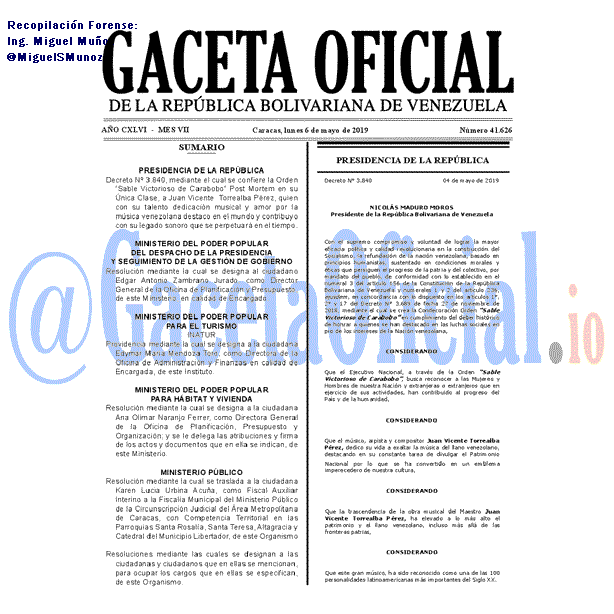 Gaceta Oficial 41626 del 6 Mayo 2019 Gaceta Oficial 41626 del 6 Mayo 2019