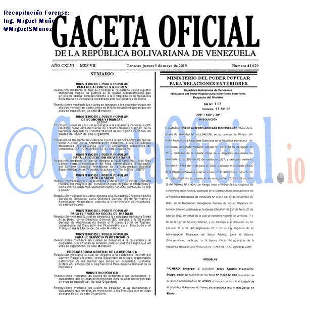 Gaceta Oficial 41629 del 9 Mayo 2019