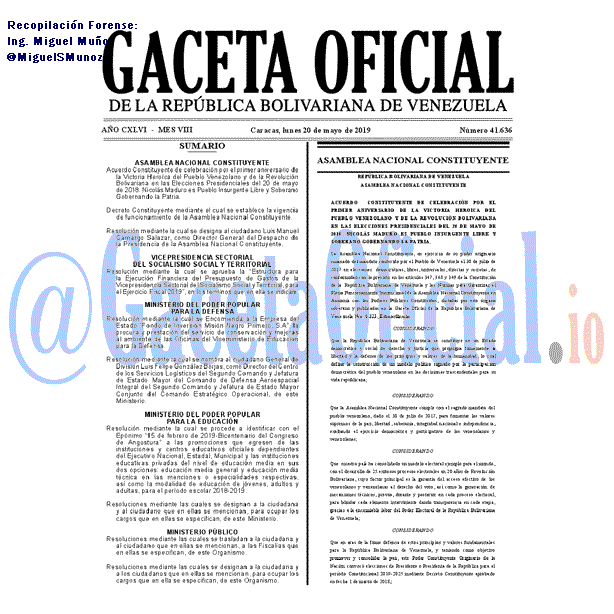 Gaceta Oficial 41636 del 20 Mayo 2019