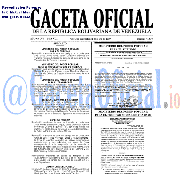 Gaceta Oficial 41638 del 22 Mayo 2019 Gaceta Oficial 41638 del 22 Mayo 2019