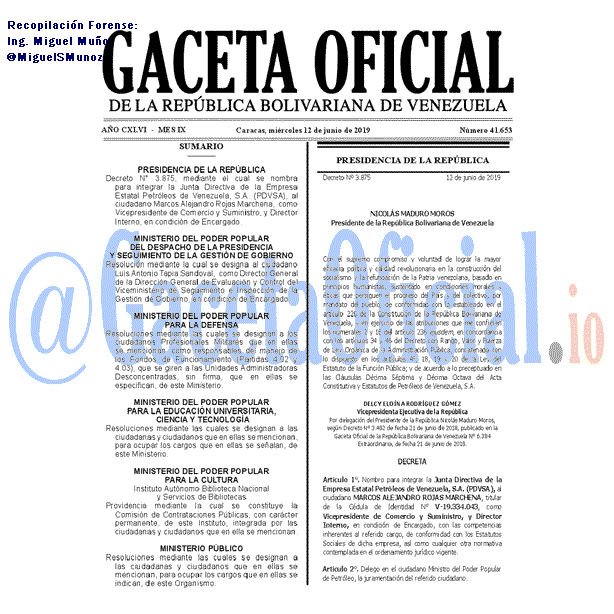 Gaceta Oficial 41653 del 12 Junio 2019
