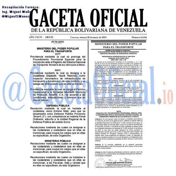 Gaceta Oficial 41664 del 28 Junio 2019