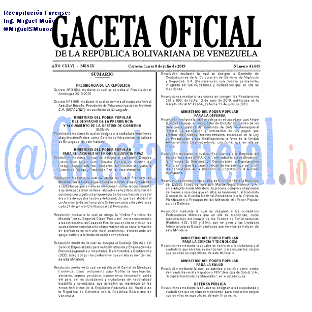 Gaceta Oficial 41669 del 8 Julio 2019