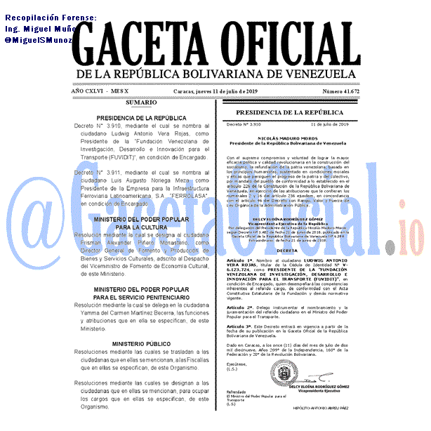 Gaceta Oficial 41672 del 11 Julio 2019
