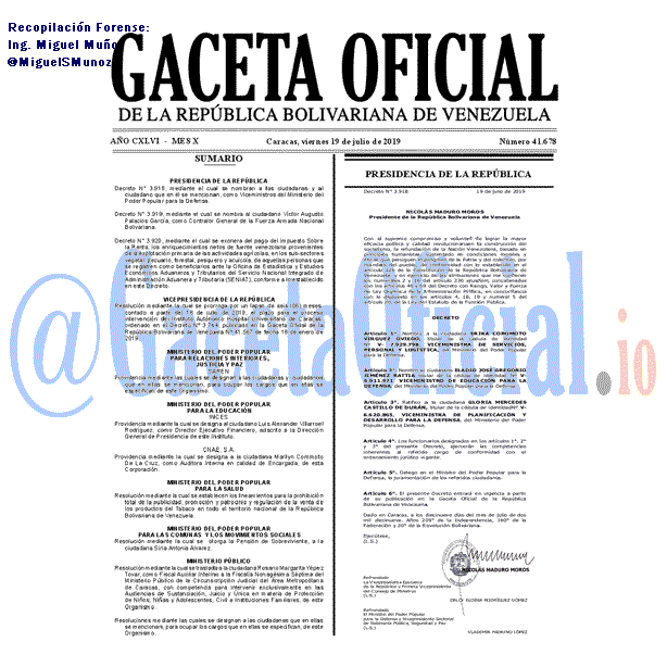 Gaceta Oficial 41678 del 19 Julio 2019 Gaceta Oficial 41678 del 19 Julio 2019