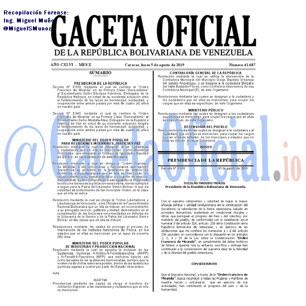 Gaceta Oficial 41687 del 5 agosto 2019 Gaceta Oficial 41687 del 5 agosto 2019