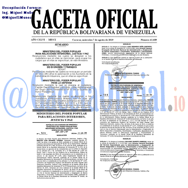 Gaceta Oficial 41689 del 7 agosto 2019 Gaceta Oficial 41689 del 7 agosto 2019