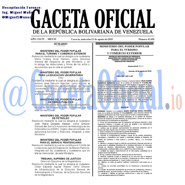 Gaceta Oficial 41699 del 21 agosto 2019 Gaceta Oficial 41699 del 21 agosto 2019