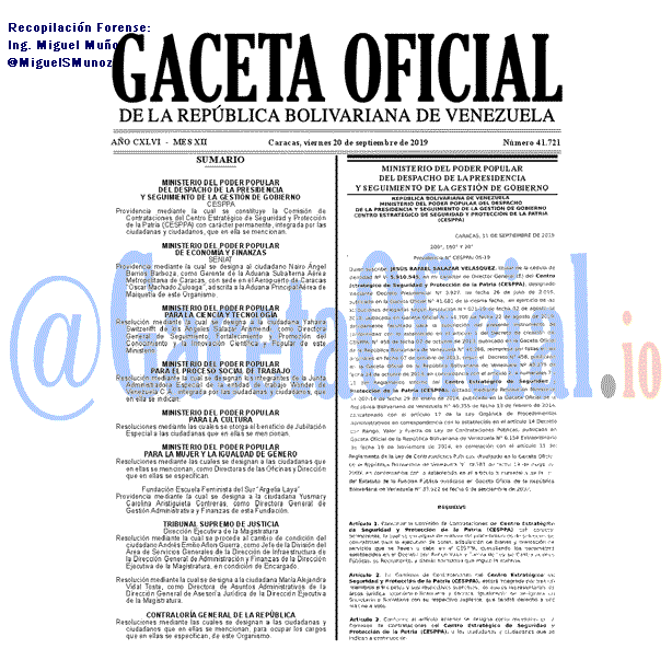 Gaceta Oficial 41721 del 20 septiembre 2019