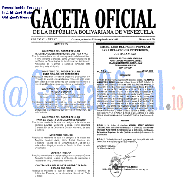 Gaceta Oficial 41724 del 25 septiembre 2019