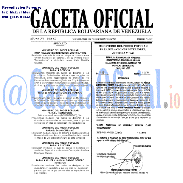 Gaceta Oficial 41726 del 27 septiembre 2019