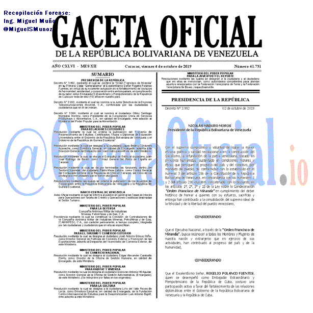 Gaceta Oficial 41731 del 4 octubre 2019