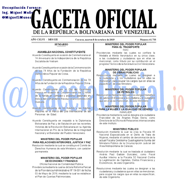 Gaceta Oficial 41733 del 8 octubre 2019