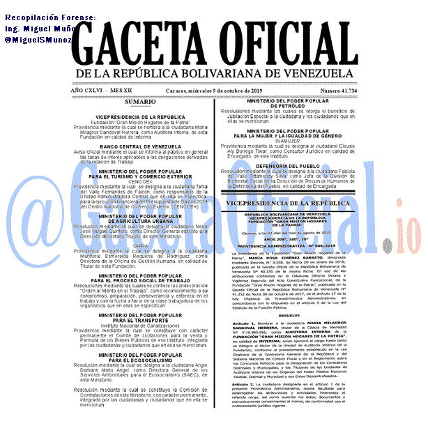 Gaceta Oficial 41734 del 9 octubre 2019