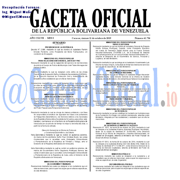 Gaceta Oficial 41736 del 11 octubre 2019