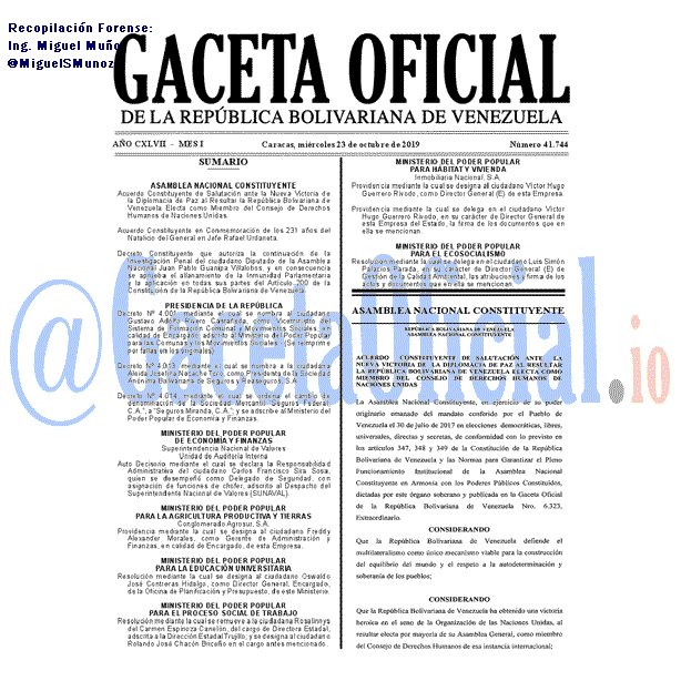 Gaceta Oficial 41744 del 23 octubre 2019