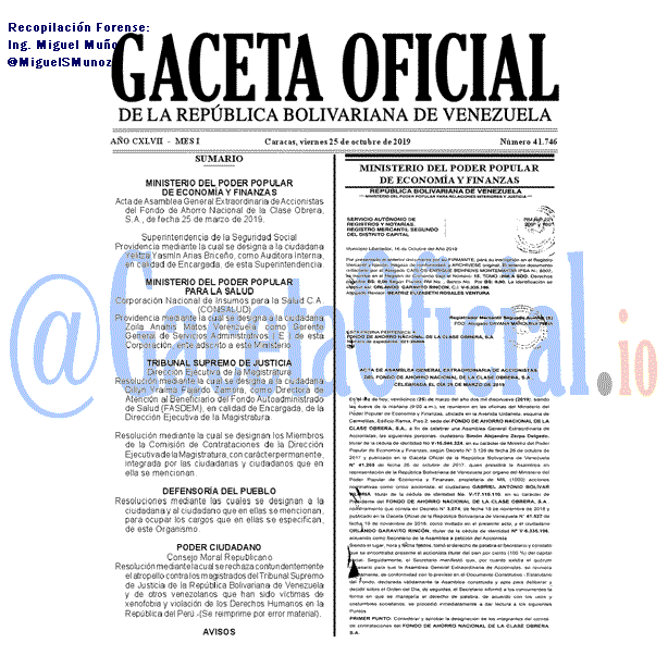 Gaceta Oficial 41746 del 25 Octubre 2019 Gaceta Oficial 41746 del 25 octubre 2019