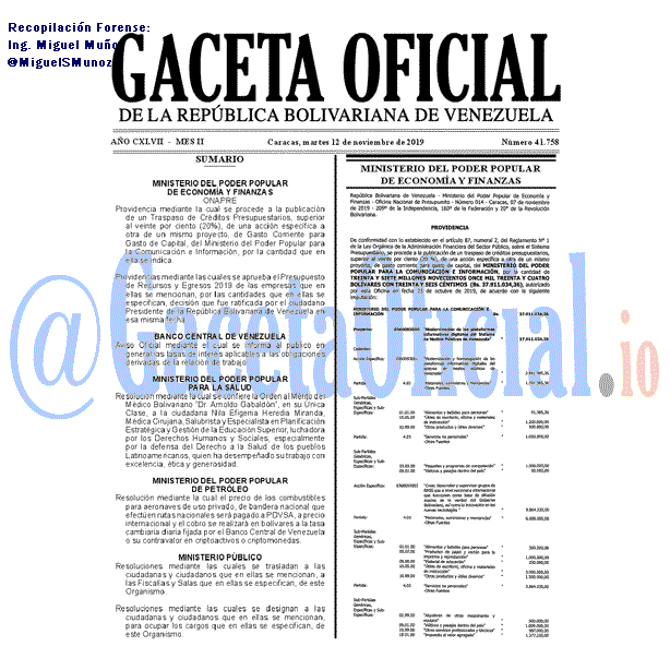 Gaceta Oficial 41758 del 12 Noviembre 2019 Gaceta Oficial 41758 del 12 noviembre 2019