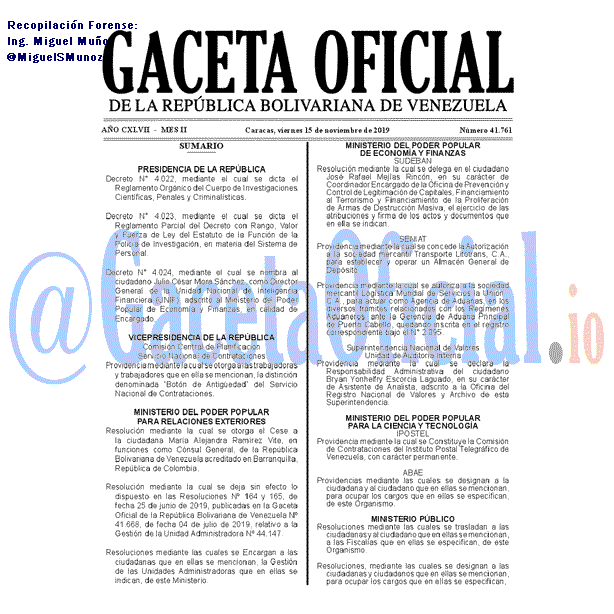 Gaceta Oficial 41761 del 15 noviembre 2019