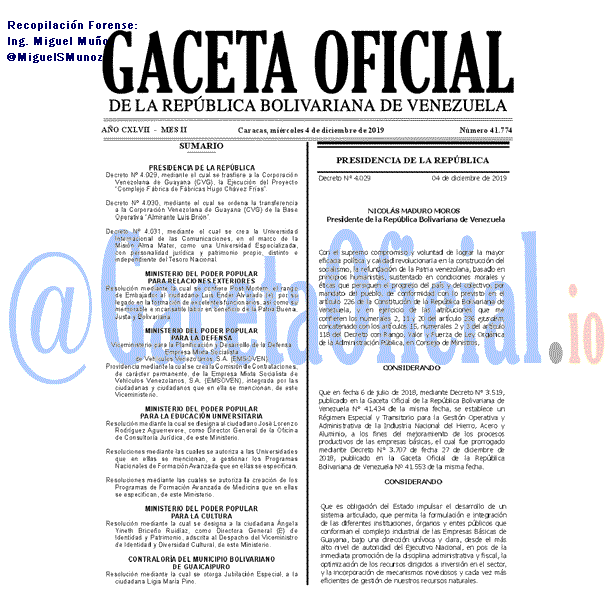 Gaceta Oficial 41774 del 4 Diciembre 2019