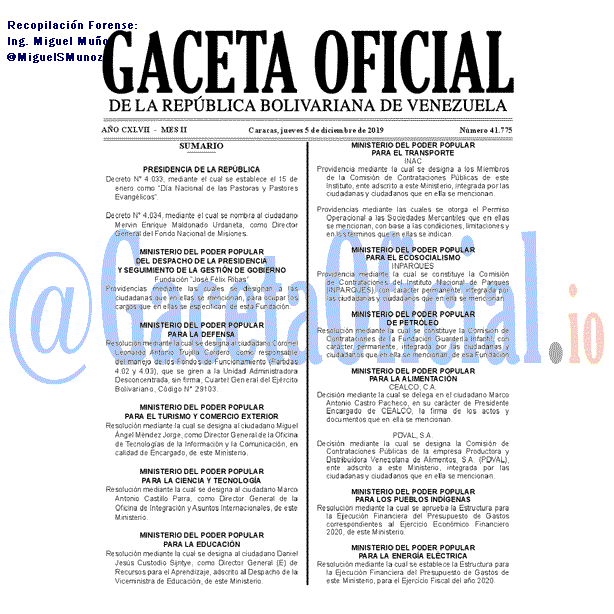 Gaceta Oficial 41775 del 5 Diciembre 2019