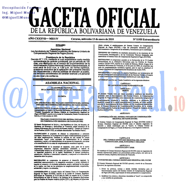 Gaceta Oficial 5955 del 13 Enero 2010
