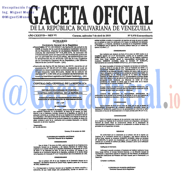 Gaceta Oficial 5970 del 7 Abril 2010
