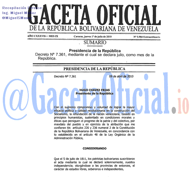 Gaceta Oficial 5984 del 1 Julio 2010
